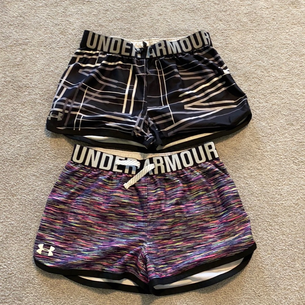 Two pair of youth large Under Armour shorts